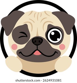 Happy Smiling Pug Puppy Peeking Out
