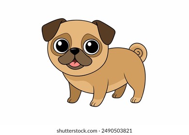  Happy Smiling Pug Sitting and Looking Forward on White Background