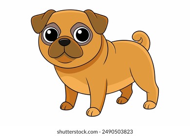  Glücklich lächelnder Mops sitzend und nach vorne auf weißem Hintergrund