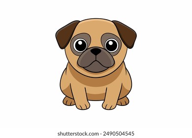 Happy Smiling Pug Sitting and Looking Forward on White Background