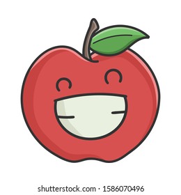 Happy smiling red apple cartoon apple isolated on white