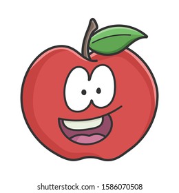 Happy smiling red apple cartoon apple isolated on white