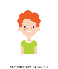 Happy smiling red haired boy or girl character. vector