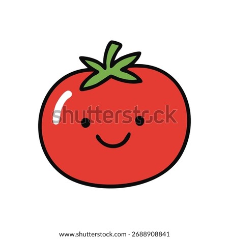 Happy Smiling Red Tomato Doodle. A delightful illustration of a cheerful fruit featuring an inviting expression, symbolizing wellness and playful organic goodness.