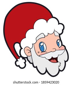 Happy and smiling Santa Claus face with cute eyes, blush, red hat and pompom ready for Xmas celebration.