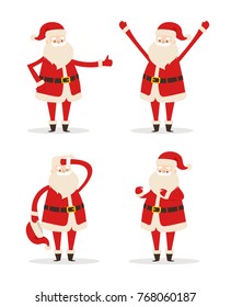 Happy smiling Santa Claus icon isolated on white background. Vector illustration with funny wintertime character in red costume with white fluffy beard