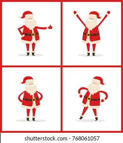 Happy smiling Santa Claus icon isolated on white background. Vector illustration with funny wintertime character in red costume with white fluffy beard