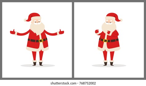 Happy smiling Santa Claus icon isolated on white background. Vector illustration with funny wintertime character in red costume with white fluffy beard