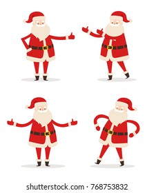 Happy smiling Santa Claus icon isolated on white background. Vector illustration with funny wintertime character in red costume with white fluffy beard