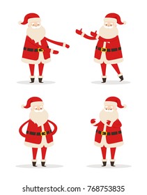 Happy smiling Santa Claus icon isolated on white background. Vector illustration with funny wintertime character in red costume with white fluffy beard