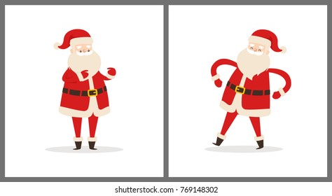 Happy smiling Santa Claus icon isolated on white background. Vector illustration with funny wintertime character in red costume with white fluffy beard