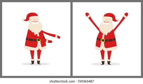 Happy smiling Santa Claus icon isolated on white background. Vector illustration with funny wintertime character in red costume with white fluffy beard