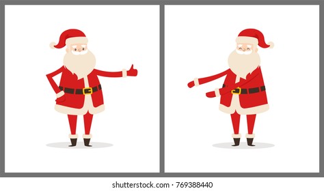 Happy smiling Santa Claus icon isolated on white background. Vector illustration with funny wintertime character in red costume with white fluffy beard