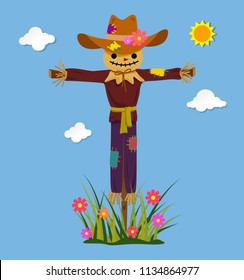 Happy Smiling Scarecrow. Vector Illustration.