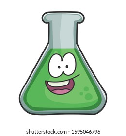 Happy smiling science test tube cartoon isolated on white