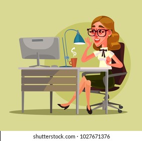 Happy smiling secretary woman character. Vector flat cartoon illustration