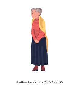 Happy Smiling Senior Woman Character Standing Vector Illustration