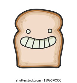 Happy smiling slice of bread cartoon illustration isolated on white