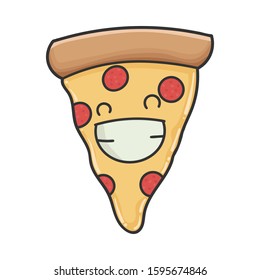 Happy smiling slice of pizza cartoon isolated on white