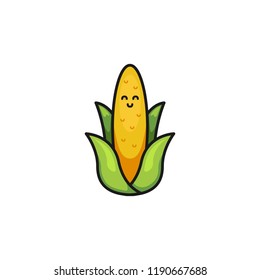 Happy smiling smile corn mascot character logo icon illustration