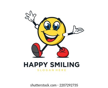 happy smiling with smile emoticon cartoon logo design	
