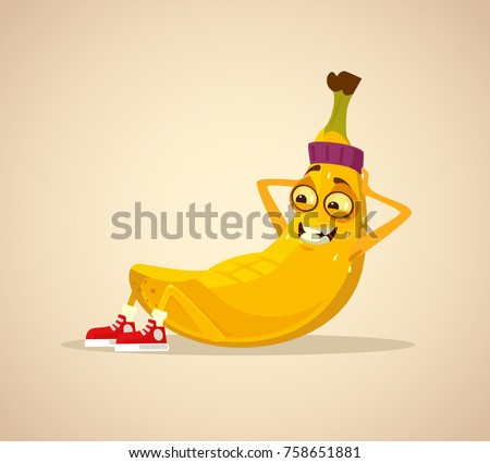Happy smiling sport banana character work out abs. Vector cartoon illustration