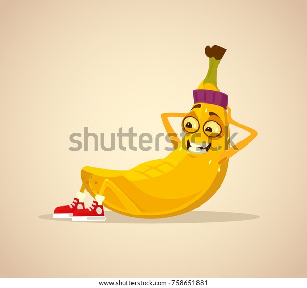 ハッピースマイルスポーツバナナキャラクターは腹筋を出す ベクターカートーンイラスト のベクター画像素材 ロイヤリティフリー