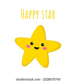Happy smiling star vector illustration. Cute weather doodle character