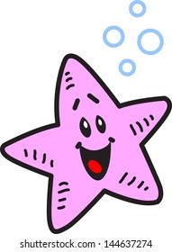 Happy Smiling Starfish and Bubbles