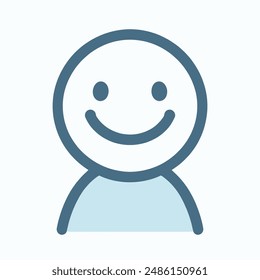 A happy and smiling stick figure, with the body represented in a light blue tone. The stick figure has an oval head and a simple body, without complex details, maintaining the minimalist style.
