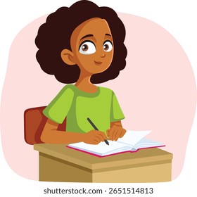 
Feliz Sorridente menina escrevendo Vetor personagem de desenhos animados 
Garota alegre escrevendo seu trabalho na escola
