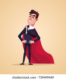 Happy Smiling Successful Office Worker Businessman Character Super Hero. Vector Flat Cartoon Illustration