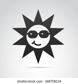 Happy, smiling sun icon isolated on white background. Vector art.