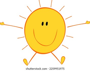 Fröhliche lächelnde Sonnenstudie. Vektorgrafik. aufgeregte Sonne. transparenter Hintergrund. süßes Lächeln