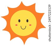 Happy smiling sun isolated on white background.