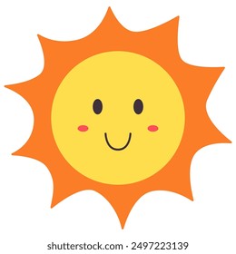 Happy smiling sun isolated on white background.