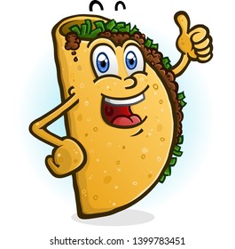 A happy smiling Taco cartoon character giving an enthusiastic thumbs up gesture svg