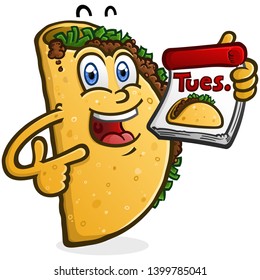 A happy smiling Taco cartoon character holding a calendar for Taco Tuesday svg