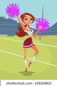 Happy smiling teen cheerleader girl dancing. Vector flat cartoon illustration