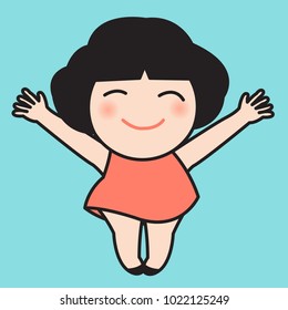 Happy Smiling Teen Girl With Arms Wide Open Isolated On A Blue Background Concept Card Character illustration