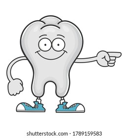 Happy smiling tooth cartoon character isolated on white