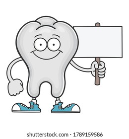 Happy smiling tooth cartoon character isolated on white