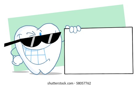Happy Smiling Tooth Character Presenting A Blank Sign