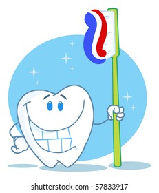Happy Smiling Tooth With  Toothbrush