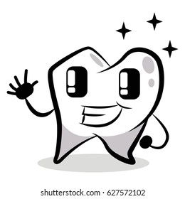Happy smiling tooth vector cartoon character isolated on white background.