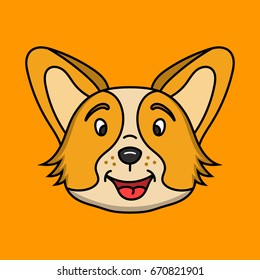 Happy smiling Welsh Corgi dog character. Cute cartoon corgi face. 