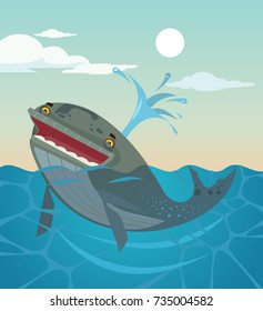 Happy smiling whale character. Vector flat cartoon illustration