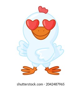 Happy smiling white chick in love with heart vector illustration