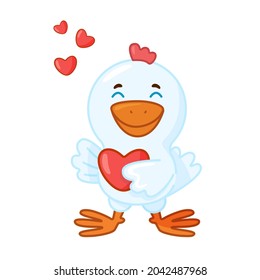 Happy smiling white chick in love with heart vector illustration
