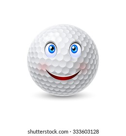 Happy smiling white golf ball cartoon character